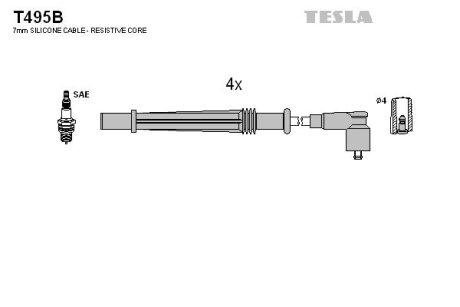 Провод высоковольтный Nissan, Renault, Dacia, Logan, Sandero, Clio, Kangoo 1.2 16V, к-т TESLA BLATNA, Чехія T495B