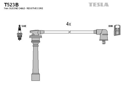 Провод высоковольтный Hyundai, Kia Accent, ELantra, Getz, Matrix, Rio 1.5, 1.6, к-т TESLA BLATNA, Чехія T523B