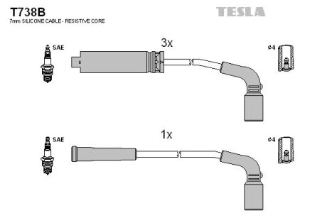 Провід свічковий Ланос 1,5/Нексія/Авео (силікон) Tesla TESLA BLATNA, Чехія T738B