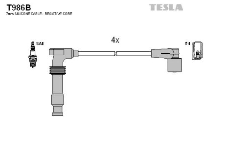 Провід свічкові Лачетти 1,8 (силікон) Tesla TESLA BLATNA, Чехія T986B