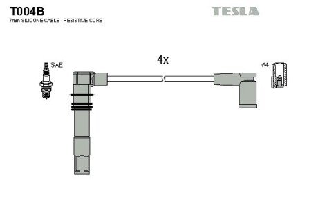 Дроти високовольтні, комплект Skoda Octavia 1.4 (00-10),Skoda Octavia combi 1.4 (00-10) TESLA BLATNA TESLA BLATNA, Чехія T004B (фото 1)