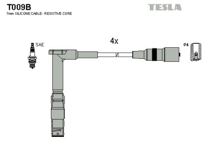 Провод высоковольтный MERCEDES C, E W124, W202, S124 1.8, 2.0, 2.2, к-т TESLA BLATNA, Чехія T009B