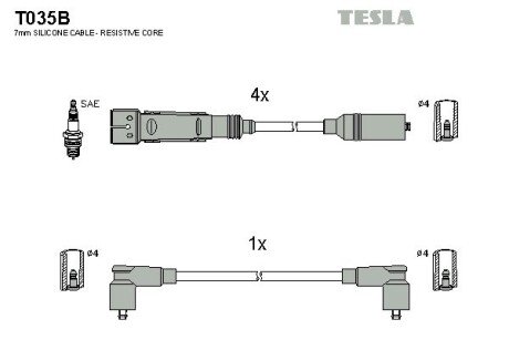 Дроти високовольтні, комплект Vw Polo classic 1.6 (95-01),Vw Polo variant 1.6 (97-01) TESLA BLATNA TESLA BLATNA, Чехія T035B (фото 1)