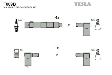 Провод высоковольтный MERCEDES W201, W123, W124, W460, W461, W463 2.0, 2.3, к-т TESLA BLATNA, Чехія T069B