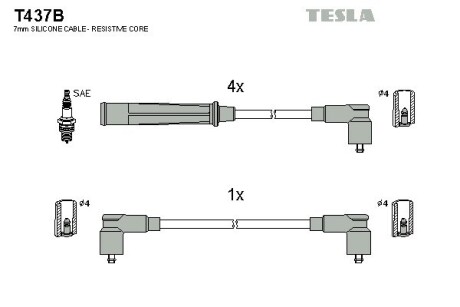 Провод высоковольтный BMW E21, E30, E28 1.6,1.8, к-т TESLA BLATNA, Чехія T437B