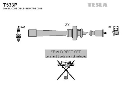 Провод высоковольтный MITSUBISHI CARISMA, COLT, GALANT, GRANDIS, LANCER, OUTLANDER, PAJERO 1.6, 1.8, 2.0, 2.4, к-т TESLA BLATNA, Чехія T533P