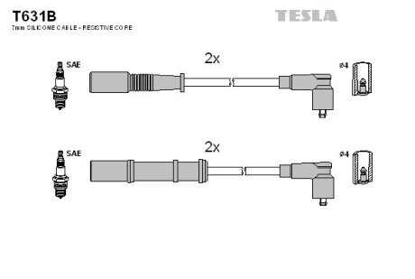 Провод высоковольтный FIAT, FORD 500, DOBLO, PANDA, PUNTO 1.2,1.4, к-т TESLA BLATNA, Чехія T631B