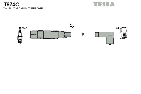 Провод высоковольтный AUDI, VW, SKODA, SEAT A3, A4, BORA, POLO, OCTAVIA, LEON 1.6, к-т TESLA BLATNA, Чехія T674C