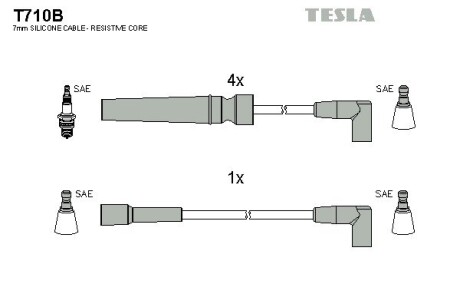 Провод высоковольтный DAEWOO NEXIA 1.5 16V DOHC к-т TESLA BLATNA, Чехія T710B