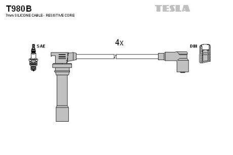 Дроти високовольтні, комплект Mazda 323S (94-02) TESLA BLATNA TESLA BLATNA, Чехія T980B