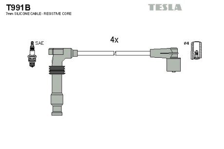 Дроти високовольтні, комплект Opel Astra g 1.4 (98-05),Opel Zafira a 1.6 (99-05) TESLA BLATNA TESLA BLATNA, Чехія T991B