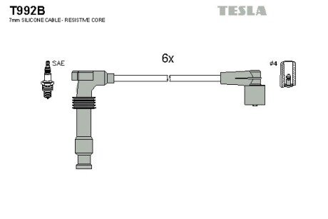 Дроти високовольтні, комплект Opel Omega b 3.0 (94-01),Opel Omega b 2.5 (94-00) TESLA BLATNA TESLA BLATNA, Чехія T992B