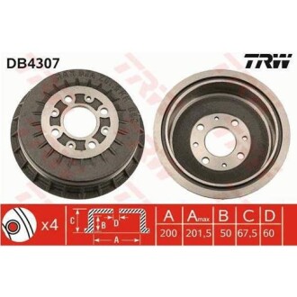 Барабан тормозной задн. ВАЗ 2110, 2111, 2112, 2108-09 (чугун) (выр-во) TRW DB4307