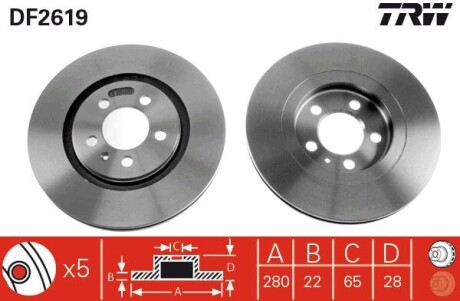 Диск тормозной SEAT, VW, передн. (выр-во) TRW DF2619