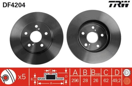 Диск тормозной TOYOTA CAMRY передн., вент. (выр-во) TRW DF4204