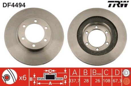 Диск гальмівний TOYOTA LAND CRUISER передн., вент. TRW DF4494