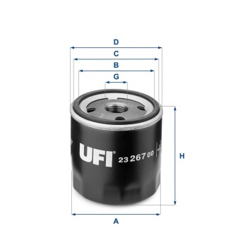 Фильтр масляный FORD FOCUS I, II, III 98-, FIESTA IV, V, VI 96- (выр-во) UFI 23.267.00