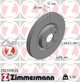 Диск тормозной ZIMMERMANN 250.1398.20