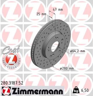 Диск гальмівний ZIMMERMANN 280.3187.52