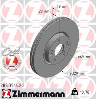 Диск тормозной ZIMMERMANN 285.3516.20