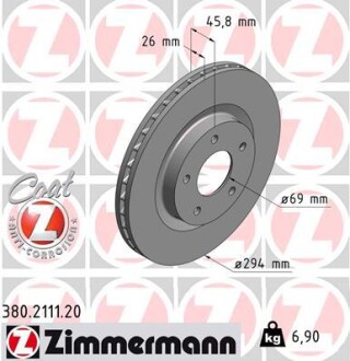 Диск тормозной ZIMMERMANN 380.2111.20