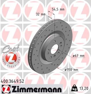 Диск тормозной ZIMMERMANN 400.3649.52