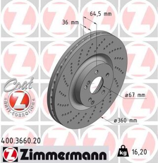 Диск тормозной ZIMMERMANN 400.3660.20