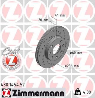 Диск тормозной ZIMMERMANN 430.1454.52