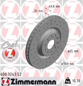 Диск тормозной ZIMMERMANN 600.3243.52